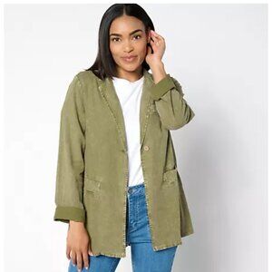 Peace Love World Women Jacket sz M Boheme Relaxed Linen Blend Green A647721